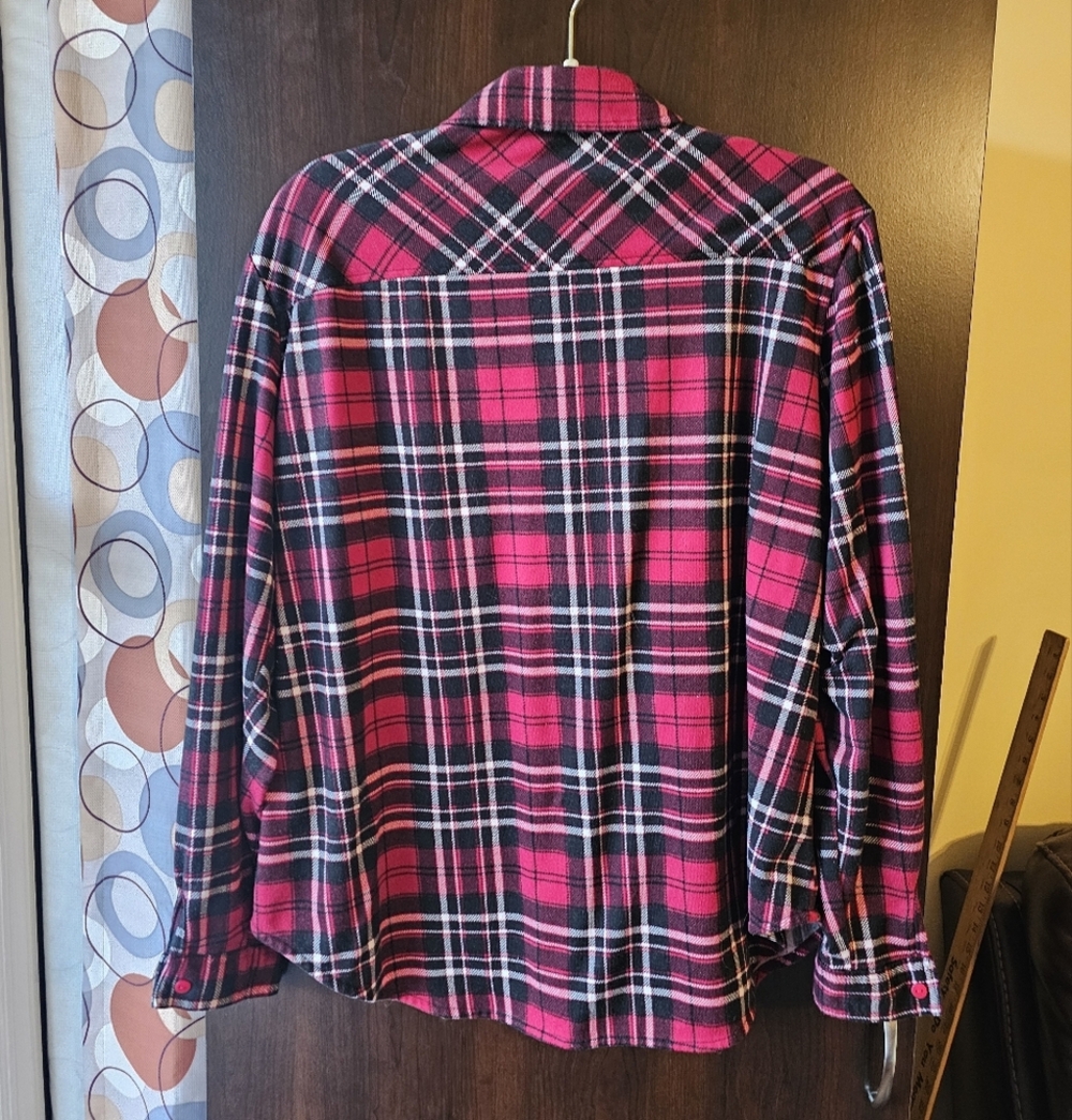 Red and Black Plaid 1/4 Button-Up Shirt - Picture 2 of 5
